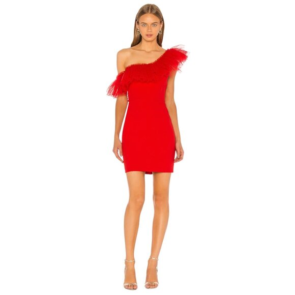 NWT BCBG MaxAzria One Shoulder Mini Dress Red Women's Size 6 - Picture 1 of 9